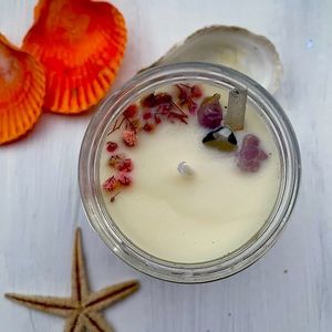 scented candle with crystals